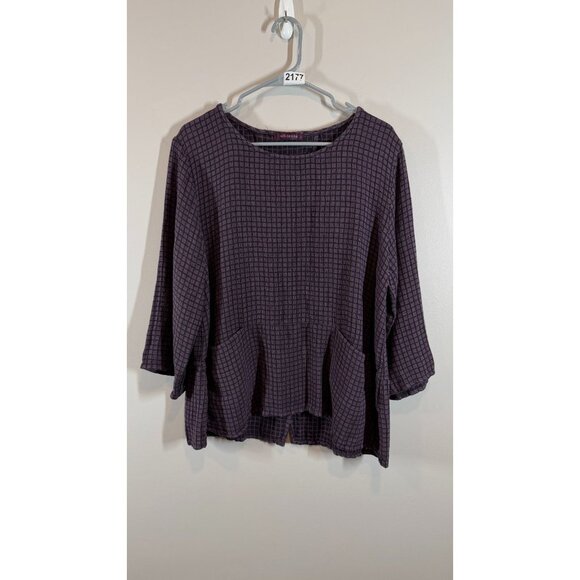 Cut Loose Women's Lagenlook Purple Plaid Linen Cotton Wide Sleeve Size L - Picture 1 of 11